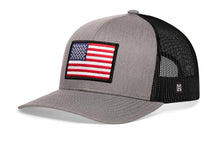 Load image into Gallery viewer, American Flag Trucker Hat | Gray-Black USA Snapback