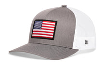 Load image into Gallery viewer, American Flag Trucker Hat | Gray-White USA Snapback