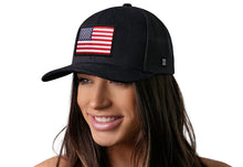 Load image into Gallery viewer, American Flag Trucker Hat | Black USA Snapback