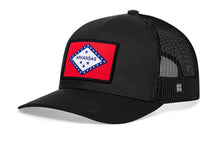 Load image into Gallery viewer, Arkansas Flag Trucker Hat | Black Arkansas Flag Snapback