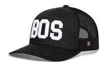 Load image into Gallery viewer, Boston White Block Trucker Hat | Black Massachusetts Snapback