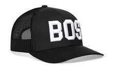 Load image into Gallery viewer, Boston White Block Trucker Hat | Black Massachusetts Snapback