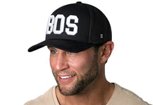 Load image into Gallery viewer, Boston White Block Trucker Hat | Black Massachusetts Snapback