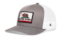 Load image into Gallery viewer, California Flag Trucker Hat | Gray-White CA Snapback
