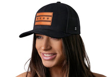 Load image into Gallery viewer, Chicago Flag Trucker Hat Leather | Black City Snapback