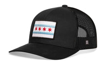Load image into Gallery viewer, Chicago Flag Trucker Hat | Black City Snapback