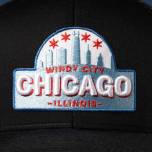 Load image into Gallery viewer, Chicago Windy City Trucker Hat | Black Cityscape Snapback