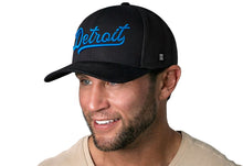 Load image into Gallery viewer, Detroit Blue Script Trucker Hat | Black Michigan Snapback