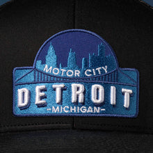 Load image into Gallery viewer, Detroit Motor City Trucker Hat | Black Cityscape Snapback