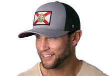 Load image into Gallery viewer, Florida Flag Trucker Hat | Gray-White FL Snapback