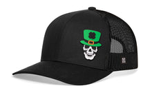 Load image into Gallery viewer, Leprechaun Skull Trucker Hat | Black Rubber Patch Snapback