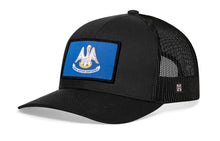 Load image into Gallery viewer, Louisiana Flag Trucker Hat | Black Louisiana Flag Snapback