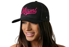 Load image into Gallery viewer, Miami Hot Pink Script Trucker Hat | Black Florida Snapback