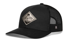 Load image into Gallery viewer, Diamond Mountain and Trees Trucker Hat | Black Outdoors Snapback