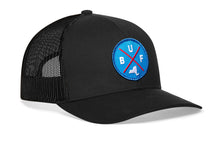 Load image into Gallery viewer, Buffalo Trucker Hat | Blue Red BUF X | Black Snapback