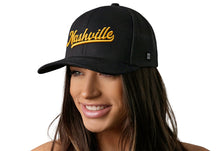 Load image into Gallery viewer, Nashville Gold Script Trucker Hat | Black Tennessee Snapback