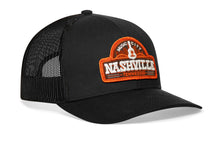 Load image into Gallery viewer, Nashville Music City Trucker Hat | Black Cityscape Snapback