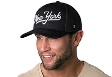 Load image into Gallery viewer, New York City White Script Trucker Hat | Black New York Snapback