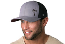 Load image into Gallery viewer, Palm Tree Trucker Hat | Gray-Black Island Snapback