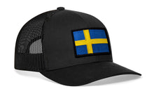 Load image into Gallery viewer, Swedish Flag Trucker Hat | Black Sweden Snapback