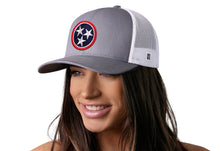 Load image into Gallery viewer, Tennessee Flag Trucker Hat | Gray-White TN Snapback