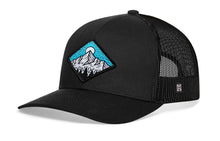 Load image into Gallery viewer, Diamond Mountain and Trees Trucker Hat | Black Outdoors Snapback