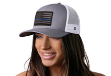 Load image into Gallery viewer, Thin Blue Line Trucker Hat | Gray-White Police Tactical Snapback