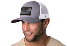 Load image into Gallery viewer, Thin Blue Line Trucker Hat | Gray-White Police Tactical Snapback