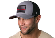 Load image into Gallery viewer, Thin Red Line Trucker Hat | Gray-Black Fire Tactical Snapback