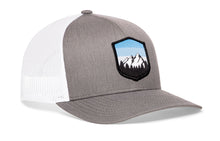 Load image into Gallery viewer, Mountains and Sky Trucker Hat | Gray-White Outdoors Snapback