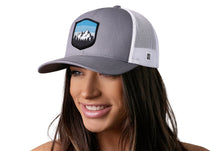 Load image into Gallery viewer, Mountains and Sky Trucker Hat | Gray-White Outdoors Snapback