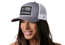 Load image into Gallery viewer, Thin Blue Line Trucker Hat | Gray-White Police Snapback