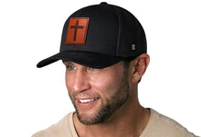Load image into Gallery viewer, Cross Trucker Hat Rectangle Leather | Black cross Snapback