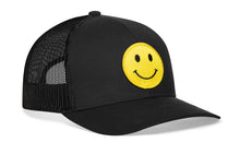 Load image into Gallery viewer, Smiley Face Trucker Hat | Black Emoji Snapback