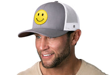 Load image into Gallery viewer, Smiley Face Trucker Hat | Gray-White Emoji Snapback
