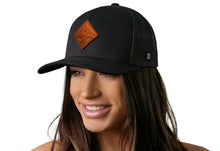 Load image into Gallery viewer, Campfire Trucker Hat Leather | Black Outdoors Snapback