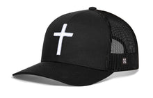 Load image into Gallery viewer, Cross Trucker Hat | Black bold cross Snapback
