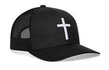 Load image into Gallery viewer, Cross Trucker Hat | Black bold cross Snapback