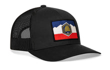 Load image into Gallery viewer, Utah Flag Trucker Hat | Black Utah Flag Snapback