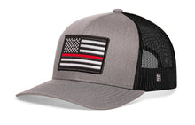 Load image into Gallery viewer, Thin Red Line Trucker Hat | Gray-Black Fire Snapback
