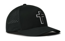 Load image into Gallery viewer, Cross Performance 5-Panel Hat | Black PVC Christian Flexfit® Snapback