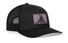 Load image into Gallery viewer, Dont Tread On Me Trucker Hat | Black Gadsden Flag Tactical Snapback