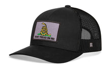 Load image into Gallery viewer, Dont Tread On Me Trucker Hat | Black Gadsden Flag Tactical Snapback