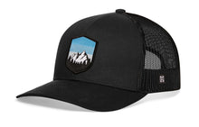 Load image into Gallery viewer, Mountains and Sky Trucker Hat | Black Outdoors Snapback