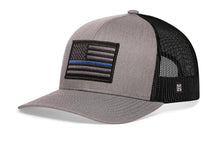 Load image into Gallery viewer, Thin Blue Line Trucker Hat | Gray-Black Police Tactical Snapback