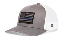 Load image into Gallery viewer, Thin Blue Line Trucker Hat | Gray-White Police Tactical Snapback