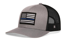Load image into Gallery viewer, Thin Blue Line Trucker Hat | Gray-Black Police Snapback