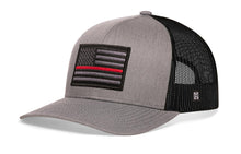 Load image into Gallery viewer, Thin Red Line Trucker Hat | Gray-Black Fire Tactical Snapback