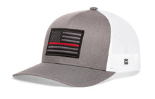 Load image into Gallery viewer, Thin Red Line Trucker Hat | Gray-White Fire Tactical Snapback