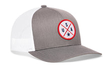 Load image into Gallery viewer, USA Trucker Hat | Gray-White America Snapback